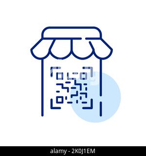 Scannen des qr-Codes mit dem Smartphone für den Zugriff auf den Online-Shop. Pixel-perfektes, bearbeitbares Strichsymbol Stock Vektor