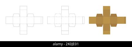 Cube quadratische Papier Box Vorlage, trimmen Schema, um Paket zu machen, öffnen geometrische Modell Layout, Vektor-Illustration auf weißem Hintergrund. Stock Vektor