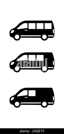 Van-Symbol eingestellt. Wohnmobil, Wohnmobil. Schwarze Silhouette. Vektor einfache flache Grafik Illustration. Das isolierte Objekt auf weißem Hintergrund. Isolieren. Stock Vektor