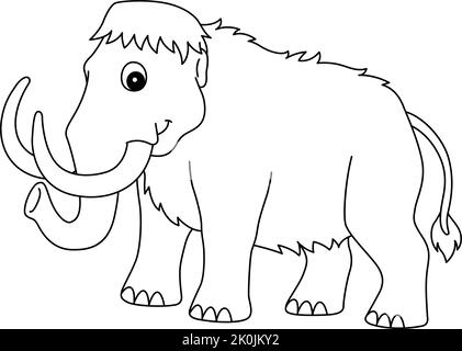 Mammoth Animal Isolated Coloring Page für Kinder Stock Vektor