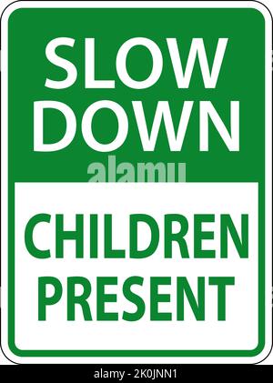 Slow Down Kinder Präsentieren Zeichen Auf Weißem Hintergrund Stock Vektor