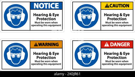 Hör- und Augenschutzschild auf weißem Hintergrund Stock Vektor
