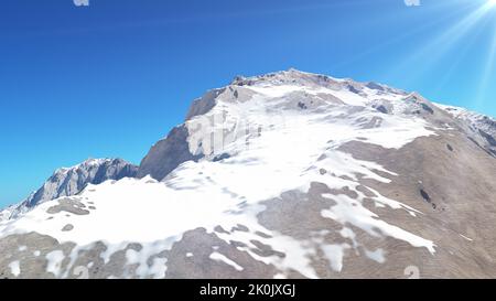 Mountain Snow Sun Ray Illustration, 3d Rendering Stockfoto