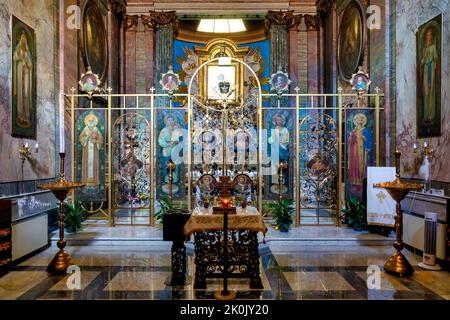 Innenraum der Kirche des Santi Sergio e Bacco degli Ucraini, Rom Italien Stockfoto