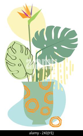 Abstrakte Poster mit Vasen. Trendige Stillleben-Collage mit Topf, Pflanze und Vase. Handgezeichnetes minimalistisches Formvektorset. Illustration Topf mit Blume Stock Vektor