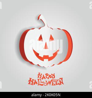 Visitenkarte, Werbung oder Social-Media-Banner eines lächelnden Halloween-Kürbisses auf geschnittentem Papier. Frohe Halloween Stock Vektor