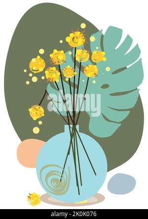 Abstrakte Poster mit Vasen. Trendige Stillleben-Collage mit Topf, Pflanze und Vase. Handgezeichnetes minimalistisches Formvektorset. Illustration Topf mit Blume Stock Vektor