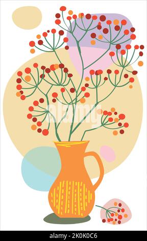 Abstrakte Poster mit Vasen. Trendige Stillleben-Collage mit Topf, Pflanze und Vase. Handgezeichnetes minimalistisches Formvektorset. Illustration Topf mit Blume Stock Vektor