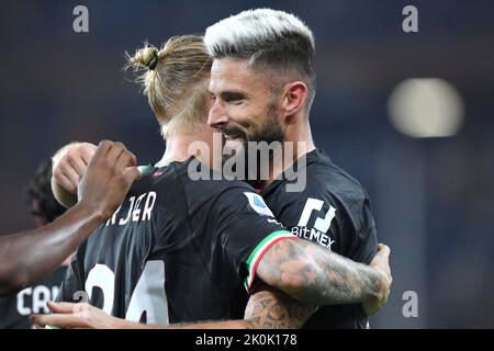 Foto Tano Pecoraro/LaPresse 10 Settembre 2022 - Genua, Italia Sport, CalcioSampdoria vs Milan - Campionato italiano di calcio Serie A Tim 2022/2023 - Stadio Luigi FerrarisNella foto: Esultanza giroudPhoto Tano Pecoraro/LaPresse 10. September 2022 - Genua, Italien Sport, Fußball Sampdoria vs Milan - Italienische Serie A Fußball-Meisterschaft 2022/2023 - Luigi Ferraris Stadion auf dem Foto: giroud Jubel Stockfoto