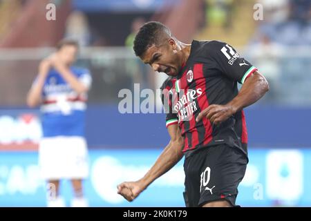Foto Tano Pecoraro/LaPresse 10 Settembre 2022 - Genua, Italia Sport, CalcioSampdoria vs Milan - Campionato italiano di calcio Serie A Tim 2022/2023 - Stadio Luigi FerrarisNella foto: Esultanza messiasFoto Tano Pecoraro/LaPresse 10. September 2022 - Genua, Italien Sport, Fußball Sampdoria vs Milan - Italienische Serie A Fußballmeisterschaft 2022/2023 - Luigi Ferraris StadiumAuf dem Foto: messias Jubel Stockfoto