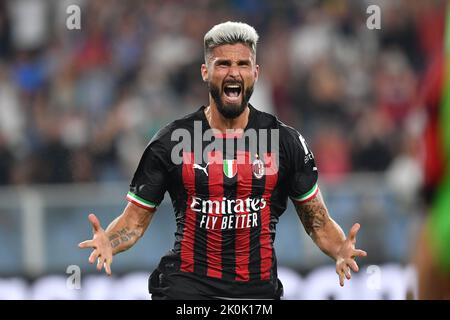 Foto Tano Pecoraro/LaPresse 10 Settembre 2022 - Genua, Italia Sport, CalcioSampdoria vs Milan - Campionato italiano di calcio Serie A Tim 2022/2023 - Stadio Luigi FerrarisNella foto: Esultanza giroudPhoto Tano Pecoraro/LaPresse 10. September 2022 - Genua, Italien Sport, Fußball Sampdoria vs Milan - Italienische Serie A Fußball-Meisterschaft 2022/2023 - Luigi Ferraris Stadion auf dem Foto: giroud Jubel Stockfoto