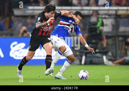 Foto Tano Pecoraro/LaPresse 10 Settembre 2022 - Genua, Italia Sport, CalcioSampdoria vs Milan - Campionato italiano di calcio Serie A Tim 2022/2023 - Stadio Luigi FerrarisNella foto: Sabiri, tonaliPhoto Tano Pecoraro/LaPresse 10. September 2022 - Genua, Italien Sport, Fußball Sampdoria vs Milan - Italienische Serie A Fußball-Meisterschaft 2022/2023 - Luigi Ferraris StadiumAuf dem Foto: Sabiri, tonali Stockfoto