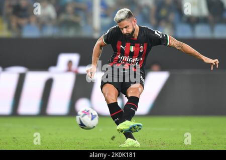 Foto Tano Pecoraro/LaPresse 10 Settembre 2022 - Genua, Italia Sport, CalcioSampdoria vs Milan - Campionato italiano di calcio Serie A Tim 2022/2023 - Stadio Luigi FerrarisNella foto: rigore giroudPhoto Tano Pecoraro/LaPresse 10. September 2022 - Genua, Italien Sport, Fußball Sampdoria vs Milan - Italienische Serie A Fußball-Meisterschaft 2022/2023 - Luigi Ferraris StadiumAuf dem Foto: giroud-Strafe Stockfoto