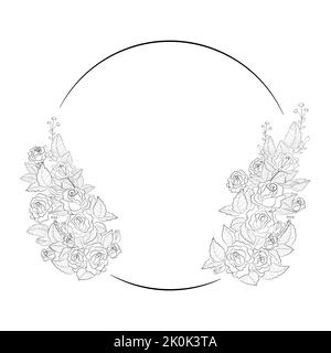 Runde Rahmen Färbung mit Blumen Rosen. Rosen zum Ausmalen von Seiten. Vektorgrafik Stock Vektor