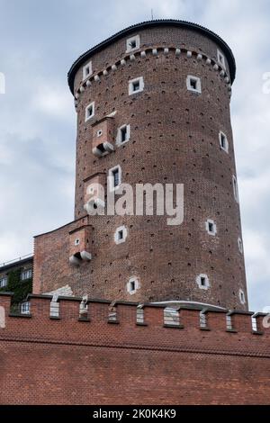 Turm mit WC WC-Zimmer an der Fassadenwand in Wawel Royal Castle Residenz im Zentrum von Krakau in Polen. Stockfoto