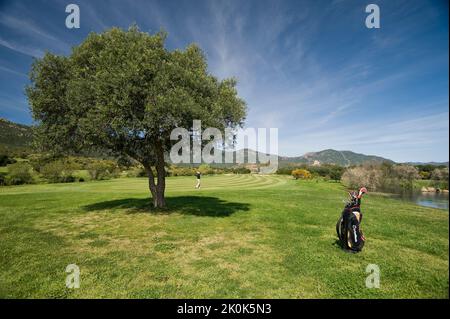 Is Molas, Golfplatz, der Golfplatz von is Molas war der erste in Sardinien und ist mit seinen 27 Löchern der größte auf der Insel, Pula Stockfoto