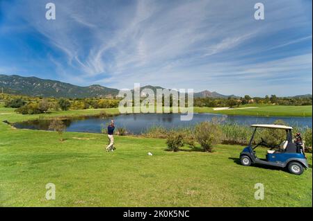 Is Molas, Golfplatz, der Golfplatz von is Molas war der erste in Sardinien und ist mit seinen 27 Löchern der größte auf der Insel, Pula Stockfoto