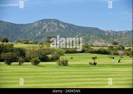 Is Molas, Golfplatz, der Golfplatz von is Molas war der erste in Sardinien und ist mit seinen 27 Löchern der größte auf der Insel, Pula Stockfoto