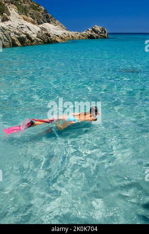 Schnorcheln, Cala Pisano, Villasimius, Sinnai, Provincia di Cagliari, Sardinien, Italien, Europa Stockfoto