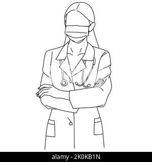 Eine Illustration einer jungen professionellen Krankenschwester, die eine chirurgische Gesichtsmaske trägt Stock Vektor