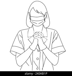 Eine Illustration einer jungen professionellen Krankenschwester, die eine chirurgische Gesichtsmaske trägt Stock Vektor