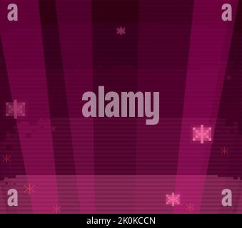Retro-Vorlage mit Scanlinien und fuchsiafarbener Farbe, verziert mit pixeligen Sternen. Stock Vektor