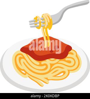 Vektor-Illustration der traditionellen italienischen Platte von Spaghetti mit Tomatensauce und einer Gabel Stock Vektor