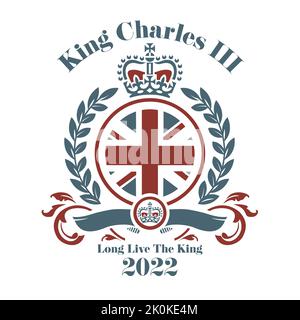 König Charles III 2022 Vektorgrafik - Prinz Charles wird König Charles nach dem Tod der Königin. Stock Vektor