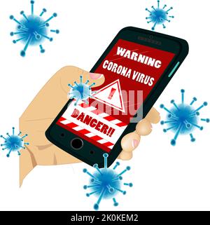 Smartphone Warnung Corona Virus, Achtung covid-19 Stock Vektor