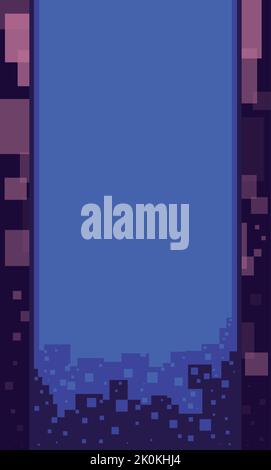 Abstraktes vertikales Hintergrunddesign mit Quadraten wie Pixel in blauen und rosa Farben. Stock Vektor