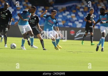 Napoli, Italien. 10. September 2022. Aktion während des Fußballschlages zwischen SSC Napoli und SPEZIA CALCIO im DIEGO ARMANDO MARADONA Stadium in Napoli.Endergebnis Napoli gegen SPEZIA CALCIO 1-0.in Bild A GV (Foto von Salvatore Esposito/Pacific Press/Sipa USA) Kredit: SIPA USA/Alamy Live News Stockfoto