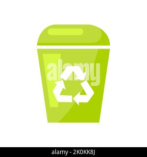 Grüner Müll kann das Sortieren von null Abfall flach recyceln. Recycling Müll sorgfältiger Verbrauch natürliche Ressource. Stilvolle glänzend Logo Pflanze Fabrik Bio Öko-Shop freundliche Unternehmen Web-Business-Konzept isoliert Stock Vektor