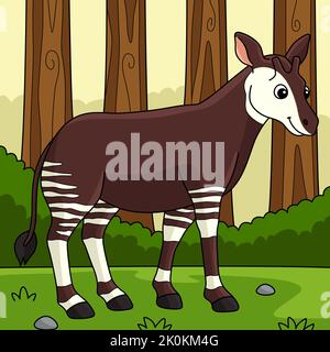 Okapi Tier Farbige Cartoon Illustration Stock Vektor