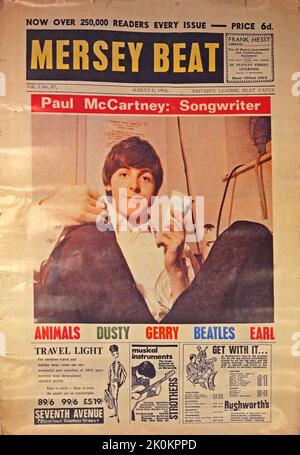 Paul McCartney Songwriter, auf dem Cover des Mersey Beat Magazins, 06. August 1964 von Bill Harry Stockfoto