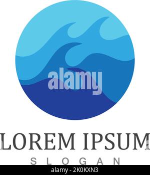 Runde Form Logo isoliert. Blaue Farbe Schriftzug. Fließende Wasser Bild. Meer, Ozean, Fluss-Oberfläche. Stock Vektor