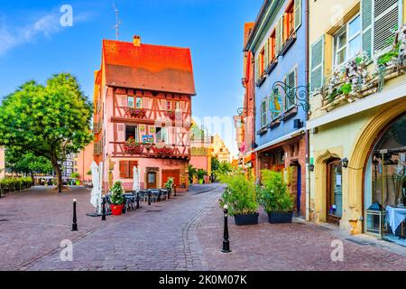 Colmar, Frankreich. Traditionelle Fachwerkhäuser im Elsass. Stockfoto