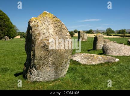 Long Meg und ihre Töchter Steinkreis, Little Salkeld, Lake District, Cumbria, England, UK Stockfoto