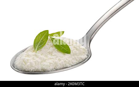 Hausgemachter Joghurt in Löffel isoliert auf weißem Hintergrund Stockfoto