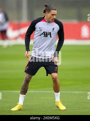 Liverpools Darwin Nunez während einer Trainingseinheit im AXA Training Center, Liverpool. Bilddatum: Montag, 12. September 2022. Stockfoto