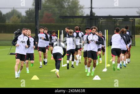 Liverpool Spieler während einer Trainingseinheit im AXA Training Center, Liverpool. Bilddatum: Montag, 12. September 2022. Stockfoto