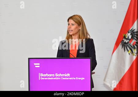 Wien, Österreich. 12. September 2022. Präsentation der Energieeinsparkampagne der Bundesregierung im Ministerium für Klimaschutz mit Barbara Schmidt, Generalsekretärin des österreichischen Energieministeriums Stockfoto
