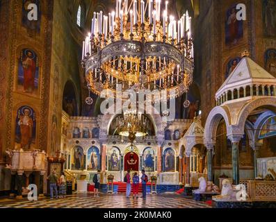 Innenraum der Aleksander Nevski Kathedrale, Sofia, Bulgarien Stockfoto