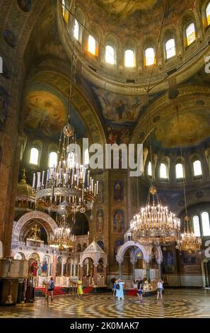 Innenraum der Aleksander Nevski Kathedrale, Sofia, Bulgarien Stockfoto