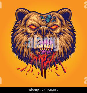Wütend Zombie Bär Kopf Illustration Vektor Illustrationen für Ihre Arbeit Logo, Merchandise T-Shirt, Aufkleber und Label-Designs, Poster, Grußkarten ein Stock Vektor