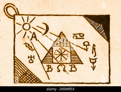 Amulett aus dem 17.. Jahrhundert, um Nutztiere vor Krankheiten zu schützen. Es hatte einen Ring, um es an einem Tierhals befestigen zu können Stockfoto