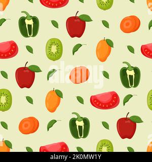 Obst und Gemüse nahtloses Muster. Vegetarisches Essen, gesundes Esskonzept. Flache Vektorgrafik. Stock Vektor