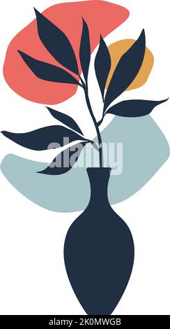Minimal Art Blume auf bunten Formen Hintergrund in Vase. Elegante Zeichnung. Vektorgrafik. Flach. Stock Vektor