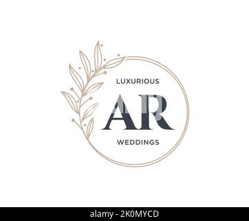 AR Initialen Brief Hochzeit Monogramm Logos Vorlage, handgezeichnete moderne minimalistische und florale Vorlagen für Einladungskarten, Save the Date, elegant Stock Vektor