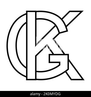 Logo-Zeichen gk kg, Symbol nft Zeilensprungbuchstaben g k Stock Vektor