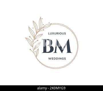 BM Initialen Brief Hochzeit Monogramm Logos Vorlage, handgezeichnete moderne minimalistische und florale Vorlagen für Einladungskarten, Save the Date, elegant Stock Vektor